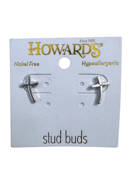 Howard's Jewelry - Howard’s Cross Stud Bud Earrings Silver Tone Nickel Free NWT